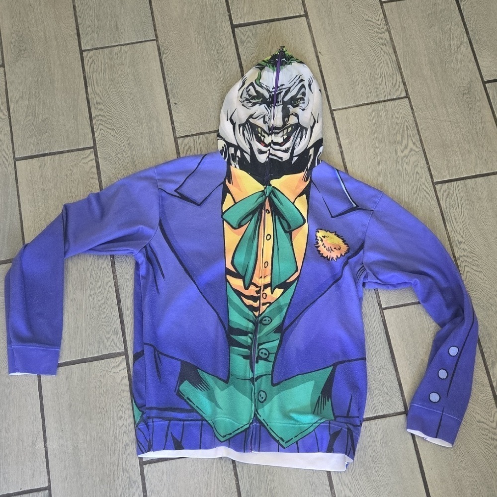 Six Flags DC‎ Comics The Joker Full Zip Face Mask Hoodie Purple Costume Mens M